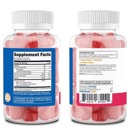Nutricost Elderberry Extract Gummies With Vitamin C & Zinc | Supports Normal Immune Function | 90 Gummies; Exp 01/2029