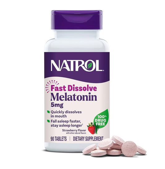 Natrol Fast Dissolve Melatonin 5 mg | Nighttime Sleep Aid for Adults | 90-Day Supply | Strawberry & Other Natural Flavors, 90 Tablets; Exp 01/2027 (New Look)