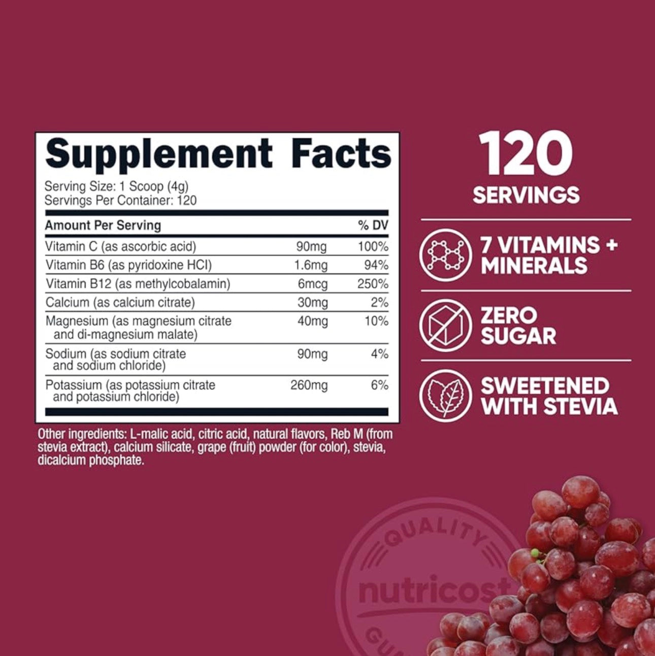 Nutricost Electrolyte Complex Powder | Hydration Drink Mix with Balanced Blend of Electrolytes, Vitamins & minerals | 60 Servings | Grape Flavored~16.7oz/468g; Exp 12/2028