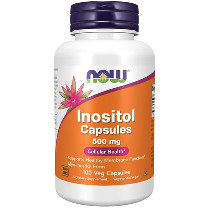 NOW Inositol 500mg | Myo-Inositol Form | Supports Healthy Membrane Function | Promotes Cellular Health | 100 Veg Capsules Exp 08/2029