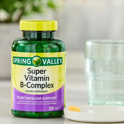 Spring Valley Super Vitamin B-Complex | Over 8 Month Supply | Supports Energy Production, Cardiovascular, Immune and Nervous System Health | 250 Tablets; Exp 09/2026 STAINED PACK-See last picture