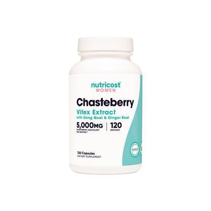 Nutricost Chasteberry Extract 500 mg | With Vitamin B6, Biotin, Dong Quai & Ginger Root Extract | Supports Healthy Menstrual Cycle & Progesterone Levels | 120 capsules; Exp 01/2028