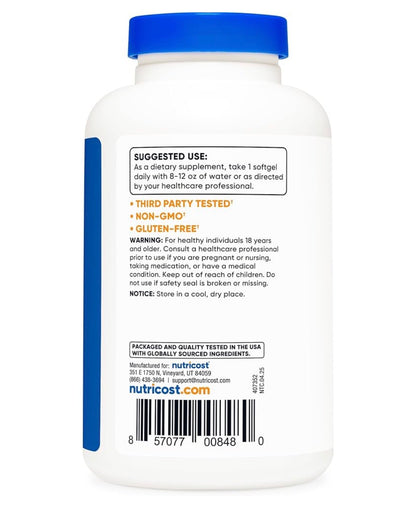 Nutricost Coconut Oil 1000mg | Extra Virgin Coconut Oil | Supports Cardiovascular Health, Blood Sugar Metabolism, Cognitive Function & Healthy Brain Development | 120 Softgels; Exp 08/2028