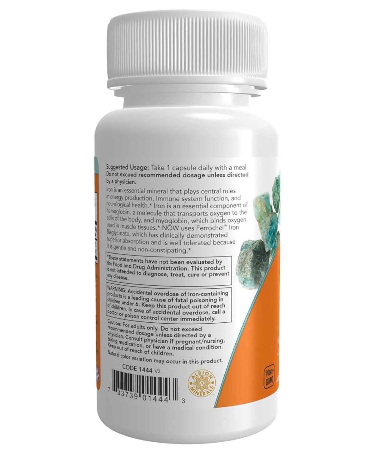 NOW Double Strength Iron 36mg | Ferrochel Iron Bisglycinate | Non-Constipating | Supports Energy Production, Immune System Function & Neurological Health | 90 Capsules; 05/2030