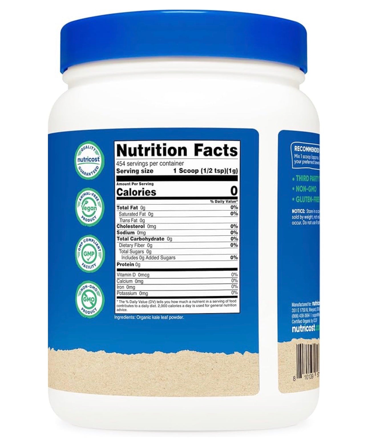 Nutricost Pure Organic Kale Powder | Nutrient-Dense Supergreen | 1 lb/454g; Exp 09/2028