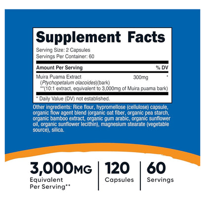 Nutricost Muira Puama Extract 3,000mg Equivalent | Sexual Tonic For Men & Women | Enhances Sexual Virility & Boosts Performance | 120 Capsules; Exp 07/2028