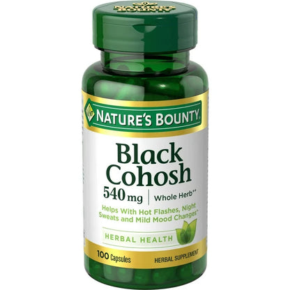 Nature’s Bounty Black Cohosh 540mg | Supports Women’s Health | Mood, Hot Flash & Menopause Support, | Hormonal & Perimenopause Support | 100 Capsules; Exp 01/2029