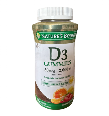 Nature's Bounty Vitamin D3 Gummies, 50mcg (2000iu) | Supports Immune Health | Strawberry, Orange & Lemon Flavor, 160 Gummies Exp 04/2026