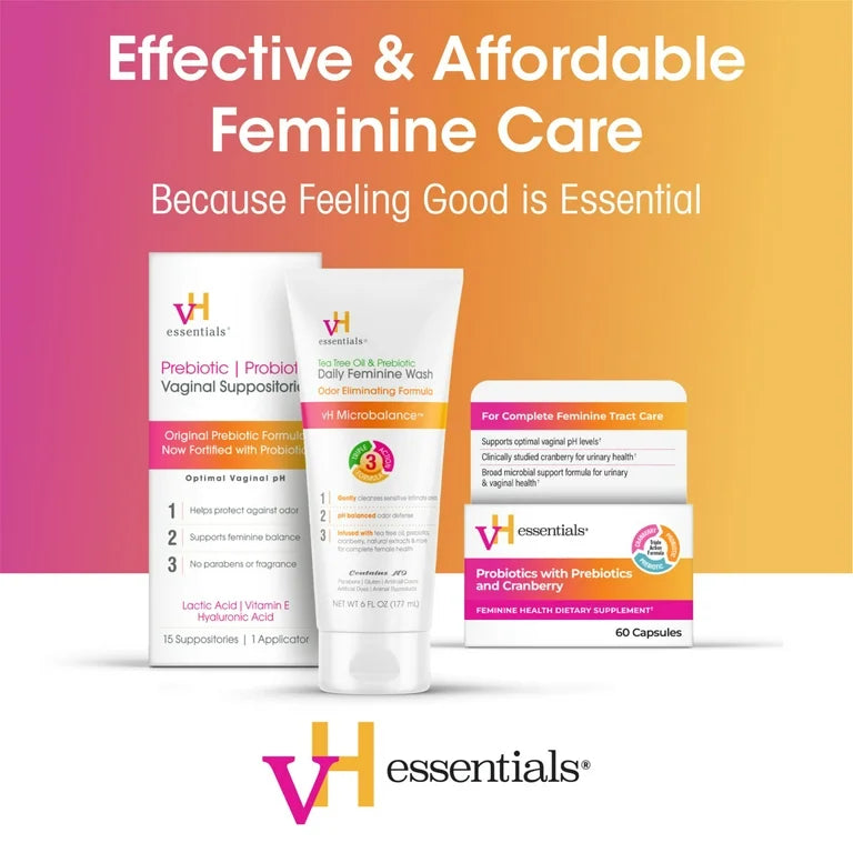 vH Essentials Feminine Foaming Wash with Boric Acid & Prebiotics | Odor Eliminating, pH-Balanced Daily Vagina Cleanser with Lavender & Chamomile | 5 fl.oz/148ml