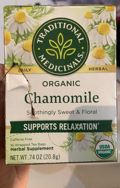 Traditional Medicinals Organic Chamomile Tea | Calms Your Nerves | Supports Relaxation & Healthy Digestion | 16 Tea Bags; Exp 12/2028 ❗️TORN PACK❗️👉🏽Check last picture