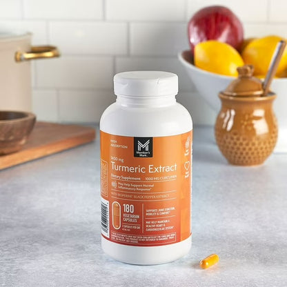 Member's Mark 1400mg Turmeric Extract with Bioperine | 1000mg Curcumin | Relieves Joint Inflammation & pain | 180 Capsules; Exp 11/2027