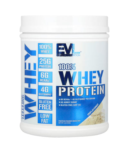 EVL 100% Whey Protein | Low Fat | Unflavored | 1 lb (454 g) Exp 01/2027