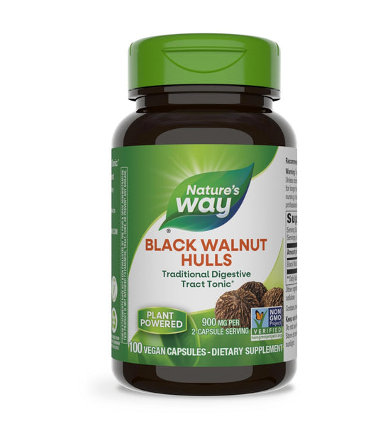 Nature's Way Black Walnut Hulls 900 mg per 2-Capsule Serving | Traditional Digestive Tract Tonic | 100 Capsules; Exp 11/2029