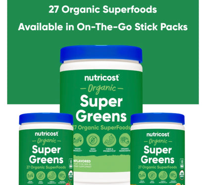 Nutricost Organic Super Greens Powder | 10 Servings | Superfood Drink Mix | Unflavored ~ 3.7oz/103g; Exp 04/2027