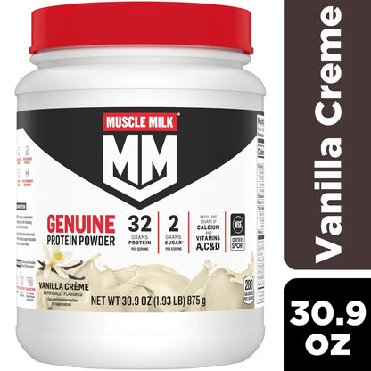 Muscle Milk Genuine Protein Powder | 32g Protein | Helps Build Muscle & Satisfy Hunger | Supports Muscle Recovery Post-Workout | Vanilla Creme Flavor~30.9oz/875g; Exp 01/2026