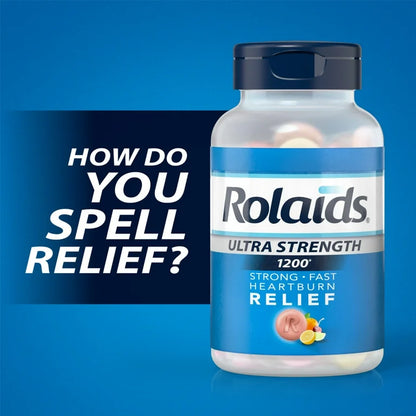 Rolaids Ultra Strength Chewable Antacid | Calcium Carbonate 1000mg + Magnesium Hydroxide 200mg | Assorted Fruit, 72 Tablets; Exp 08/2026
