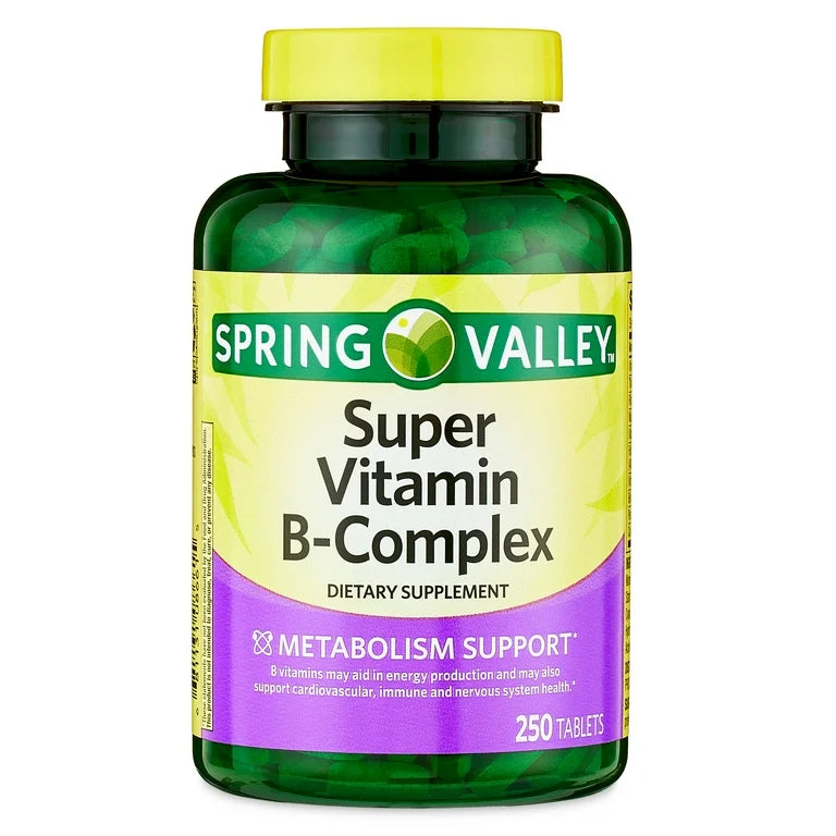 Spring Valley Super Vitamin B-Complex | Over 8 Month Supply | Supports Energy Production, Cardiovascular, Immune and Nervous System Health | 250 Tablets; Exp 09/2026 STAINED PACK-See last picture