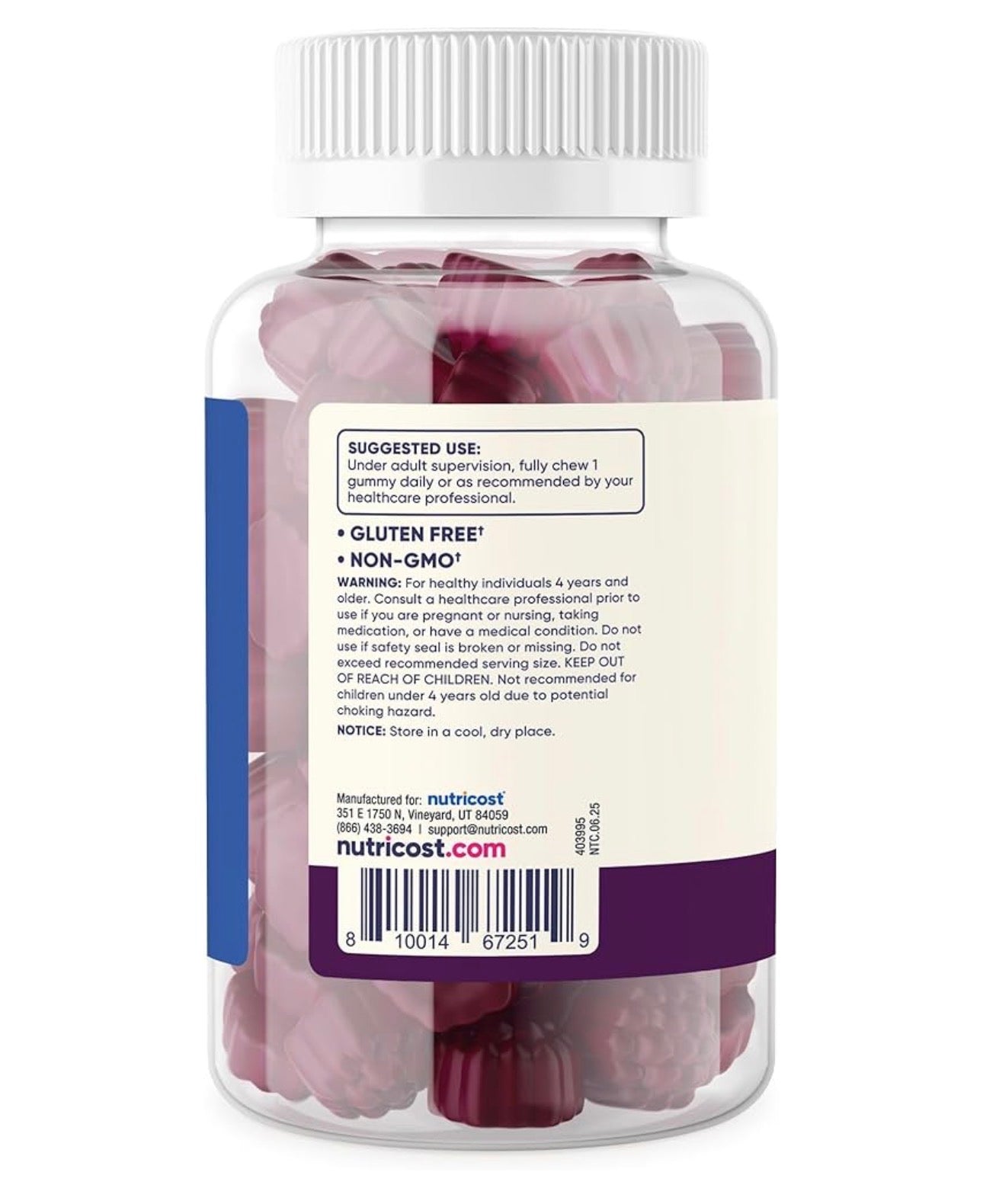 Nutricost Kids Vitamin D3 Gummies 2,500 IU (62.5mcg) | For Kids Aged 4 Years & Above | Supports Healthy Bones, Immune System & Nerves | Mixed Berry Flavored ~120 Gummies; Exp 08/2028