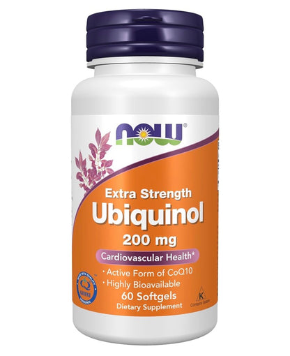 NOW Extra Strength Ubiquinol 200 mg | High Bioavailability ~ Active Form of CoQ10 | Supports Cardiovascular Health | 60 Softgels; Exp 06/2029