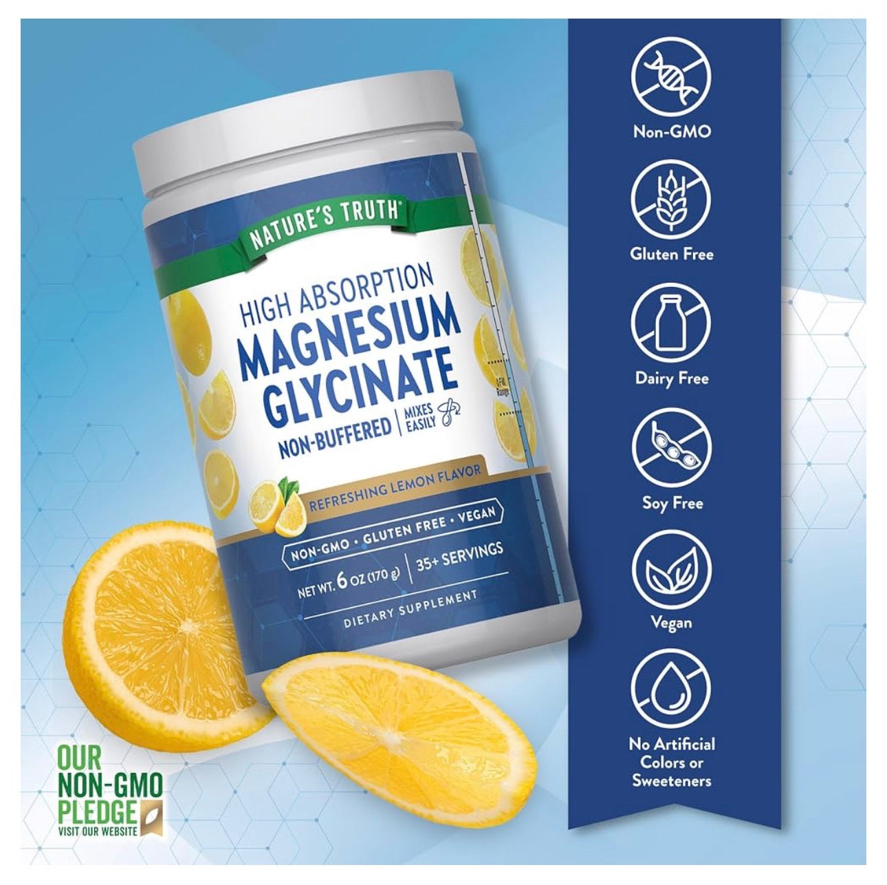 Nature's Truth Magnesium Glycinate 250mg Powder | Supports Muscle Relaxation | Supports Bone, Heart, and Nerve Health | 38 Servings | Lemon Flavor ~ 170g; Exp 10/2027