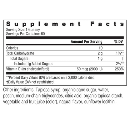 Rainbow Light Vitamin D3 Gummies | High Potency Vitamin D3 2,000IU | Immune Health Support | Helps Support Strong Bones & Teeth | Peach, 60 Gummies Exp 04/2025