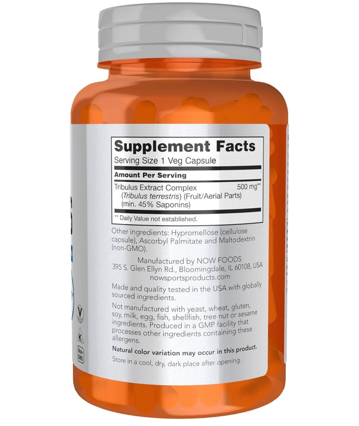 NOW Tribulus terrestris 500 mg | Enhances Vitality & Virility| 100 Capsules; Exp 06/2031