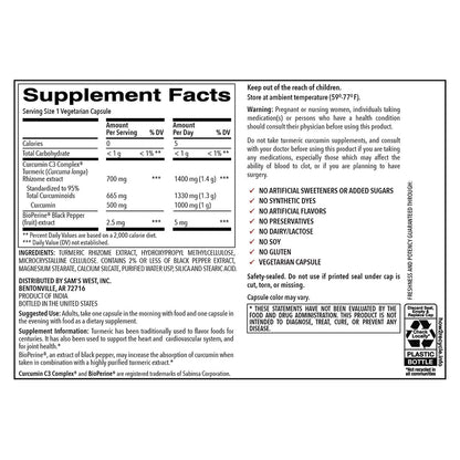 Member's Mark 1400mg Turmeric Extract with Bioperine | 1000mg Curcumin | Relieves Joint Inflammation & pain | 180 Capsules; Exp 11/2027
