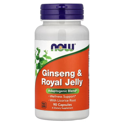 NOW Ginseng & Royal Jelly | With Licorice | Supports Adrenal Health & Immune Response | 90 Capsules; Exp 12/2028