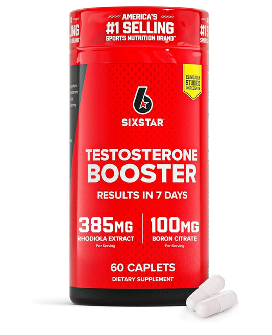 Six Star Nutrition Testosterone Booster for Men | With Rhodiola Extract & Boron Citrate | Male Workout Supplement for Muscle Growth, Stamina & Energy | 60 Caplets; Exp 06/2028
