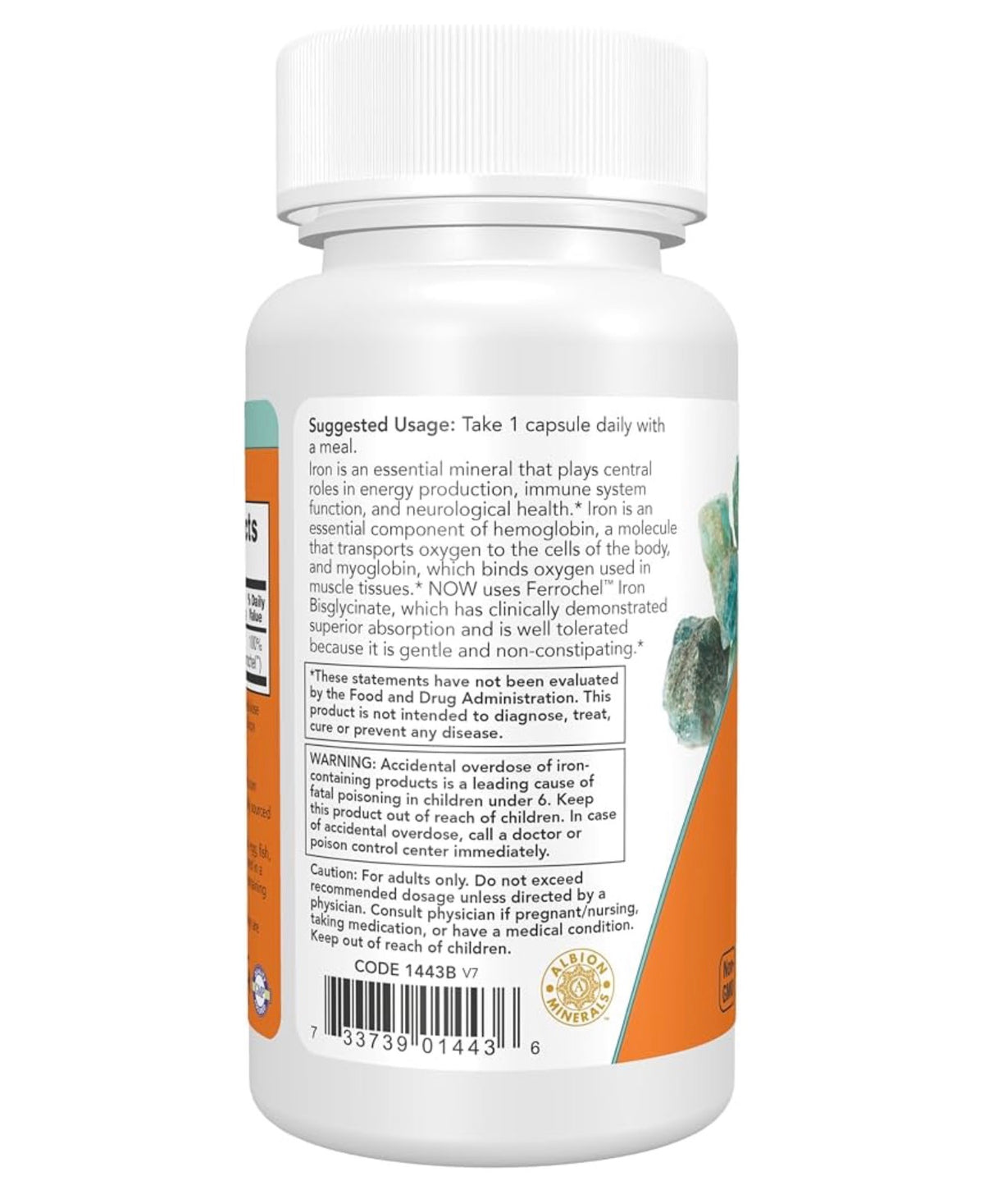 NOW Iron 18mg | Ferrochel Iron Bisglycinate | Non-Constipating | Supports Energy Production, Immune System Function & Neurological Health | 120 Capsules; 06/2030