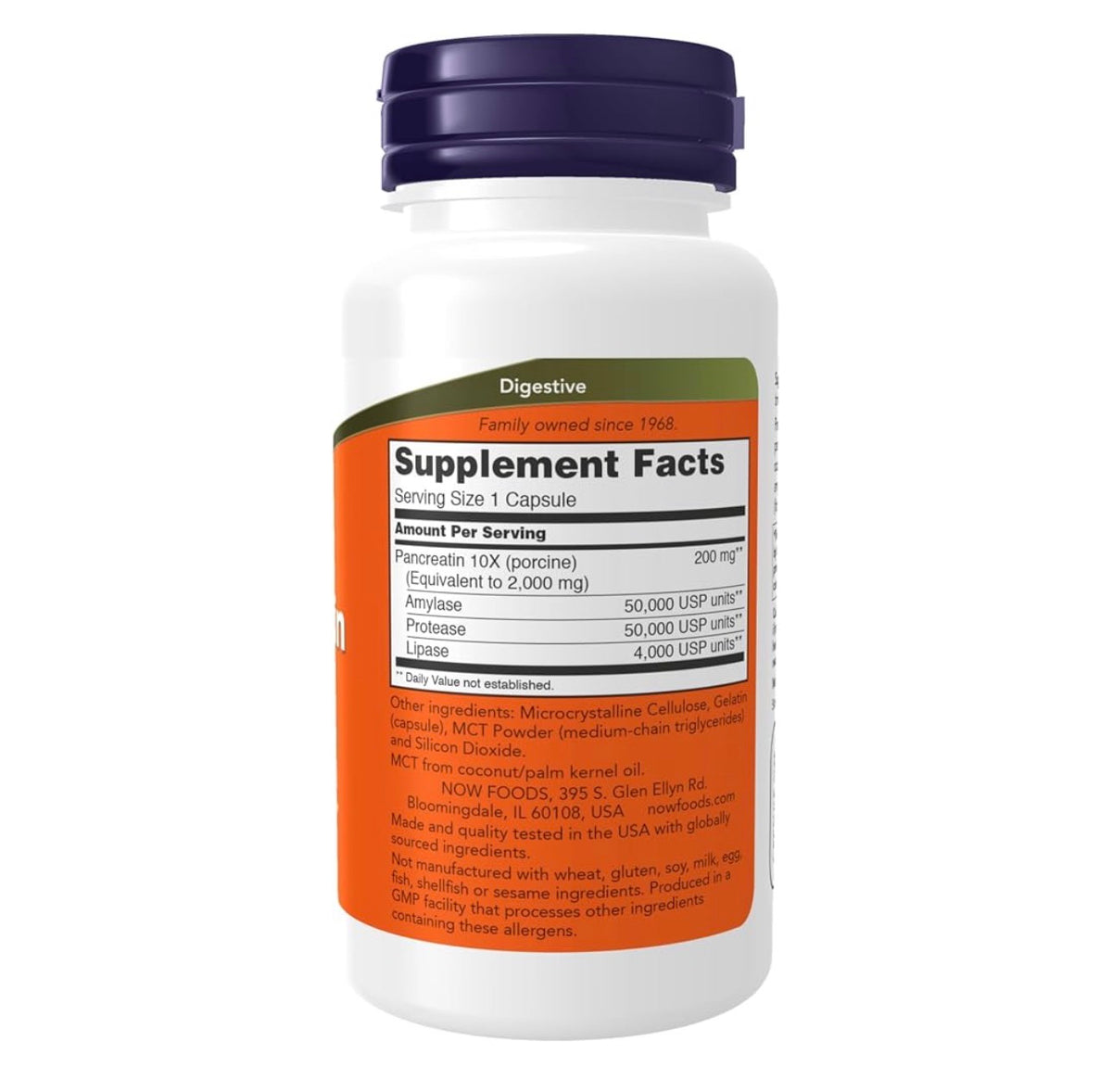 NOW Pancreatin 2000mg (Porcine) with Naturally Occurring Enzymes ~ Protease (Digests Protein), Amylase (Digests Carbohydrate) & Lipase (Digests Fat) | 100 Capsules; Exp 11/2029