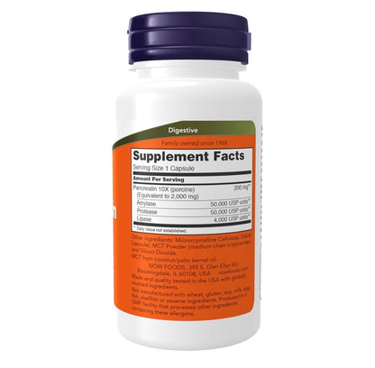 NOW Pancreatin 2000mg (Porcine) with Naturally Occurring Enzymes ~ Protease (Digests Protein), Amylase (Digests Carbohydrate) & Lipase (Digests Fat) | 100 Capsules; Exp 11/2029