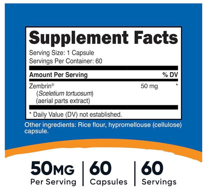 Nutricost Sceletium Tortuosum 50mg (Zembrin) | Stress & Mood Support | 60 Capsules; Exp 12/2028