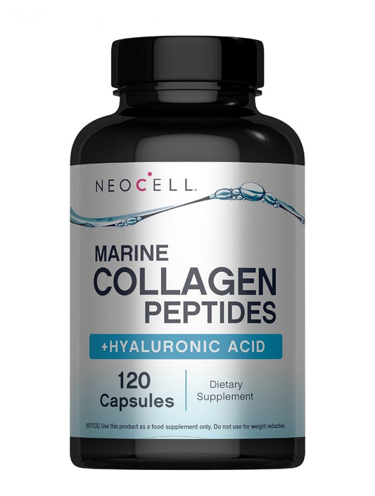 NeoCell Marine Collagen + Hyaluronic Acid & Vitamin C | With Collagen Type 1 & 3 | Improves Skin Hydration, Texture & Elasticity | With Hydrolyzed Collagen | Boosts Skin & Joint Health | 120 Capsule; Exp 05/2028