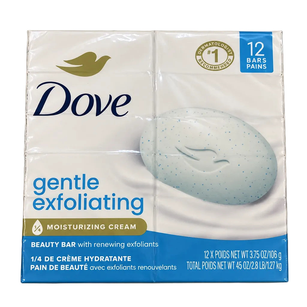 Dove Gentle Exfoliating Beauty Bar | Buffs Away Dead Skin & Boosts Moisture | Exfoliating & Moisturizing | 3.75oz/106g - 12 Bars of Soap