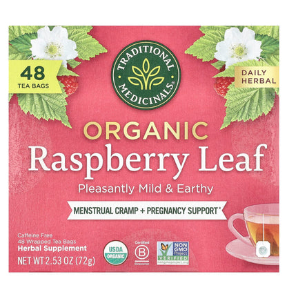 Traditional Medicinals Organic Raspberry Leaf Tea | Eases Menstrual Cramps & Supports a Healthy Pregnancy | 48 Tea Bags; Exp 03/2027