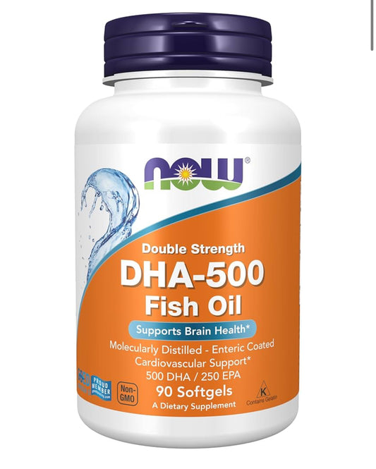 NOW DHA-500 with 250 EPA (Docosahexaenoic acid) | Molecularly Distilled | Supports Brain Health | 90 Softgels; Exp 12/2028