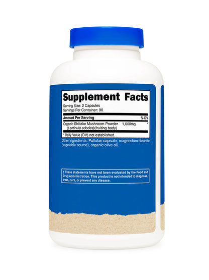 Nutricost Organic Shiitake Mushroom | Boosts Immune Health | Supports Cardiovascular Health & Vigor | 180 Capsules; Exp 07/2027