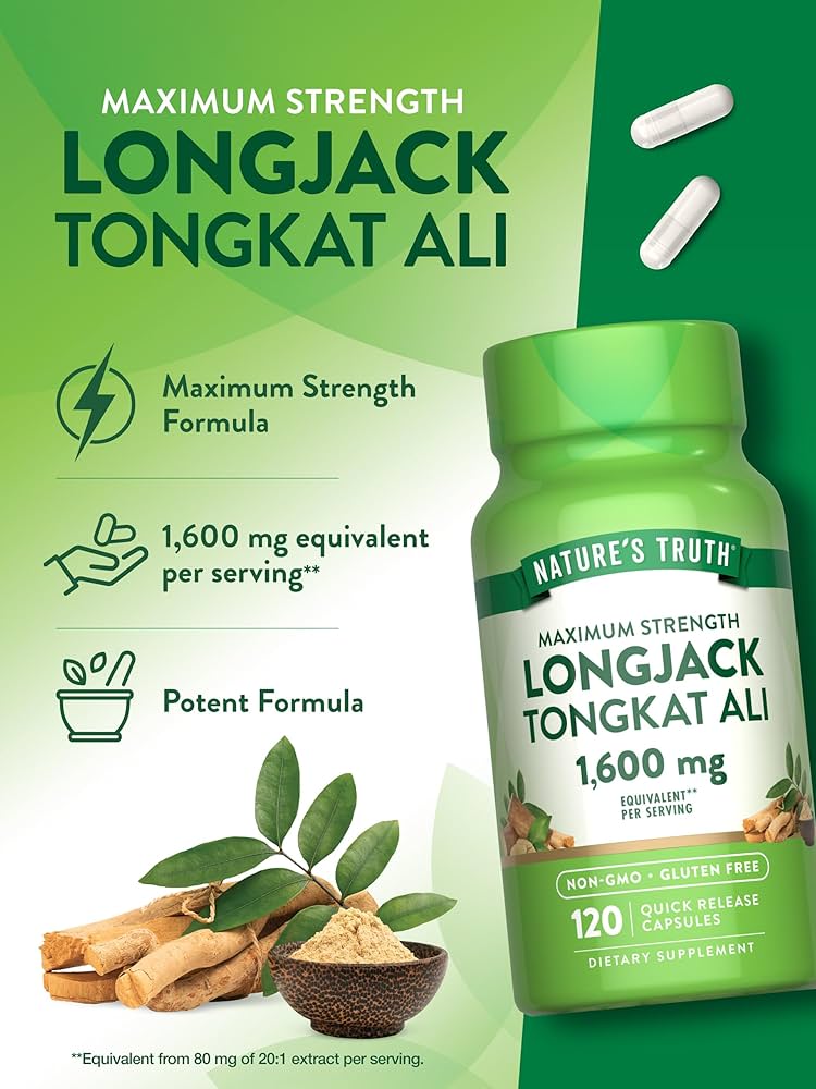 Nature’s Truth Maximum Strength Long Jack Tongkat Ali 1600 mg (per serving) | Concentrated Extract | 120 Quick Release Capsules; Exp 10/2027