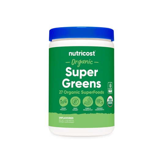 Nutricost Organic Super Greens Powder | 30 Servings | Superfood Drink Mix | Unflavored ~ 11oz/309g; Exp 09/2028
