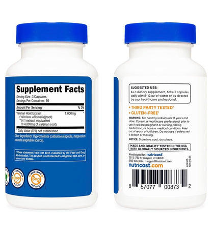 Nutricost Valerian Root 4000 mg | Traditionally Used to Support Relaxation and Calmness | 120 Capsules; Exp 10/2028