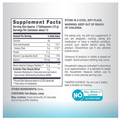 Neocell Marine Collagen Powder with Hyaluronic Acid, MSM and Vitamin C |  For Skin Care & Joint Health |Unflavored ~ 7oz/200g; Exp 04/2029 (New Look)