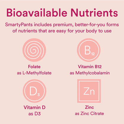 SmartyPants Women's Multivitamin Gummies: Omega 3 Fish Oil (EPA/DHA), Methylfolate, CoQ10, Vitamin D3, C, Vitamin B12, B6, A, K & Zinc, Inositol | 120 Gummies Exp Jun/2025