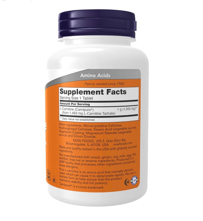 NOW L-Carnitine 1,000 mg | Improves Fertility in Men & Women | 500mg Per Capsule | Promotes Lean Muscle Development | Helps Convert Fat to Energy | 50 Tablets; Exp 05/2030