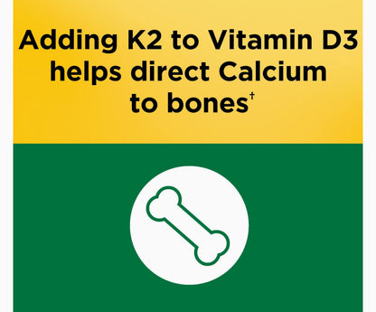 Nature Made Vitamin D3 + K2 | D3 5000IU (125 mcg), K2 100mcg MK-7 | Support for Bone, Teeth, Muscle and Immune Health | 30 Softgels; Exp 05/2027