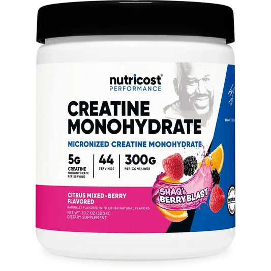 Nutricost Micronized Creatine Monohydrate Powder 5g | 5000mg Per Serving | 44 Servings | For Endurance, Muscle Mass Building & Energy Production | Shaq's Berry Blast Flavored 10.7oz/300g; Exp 09/2028