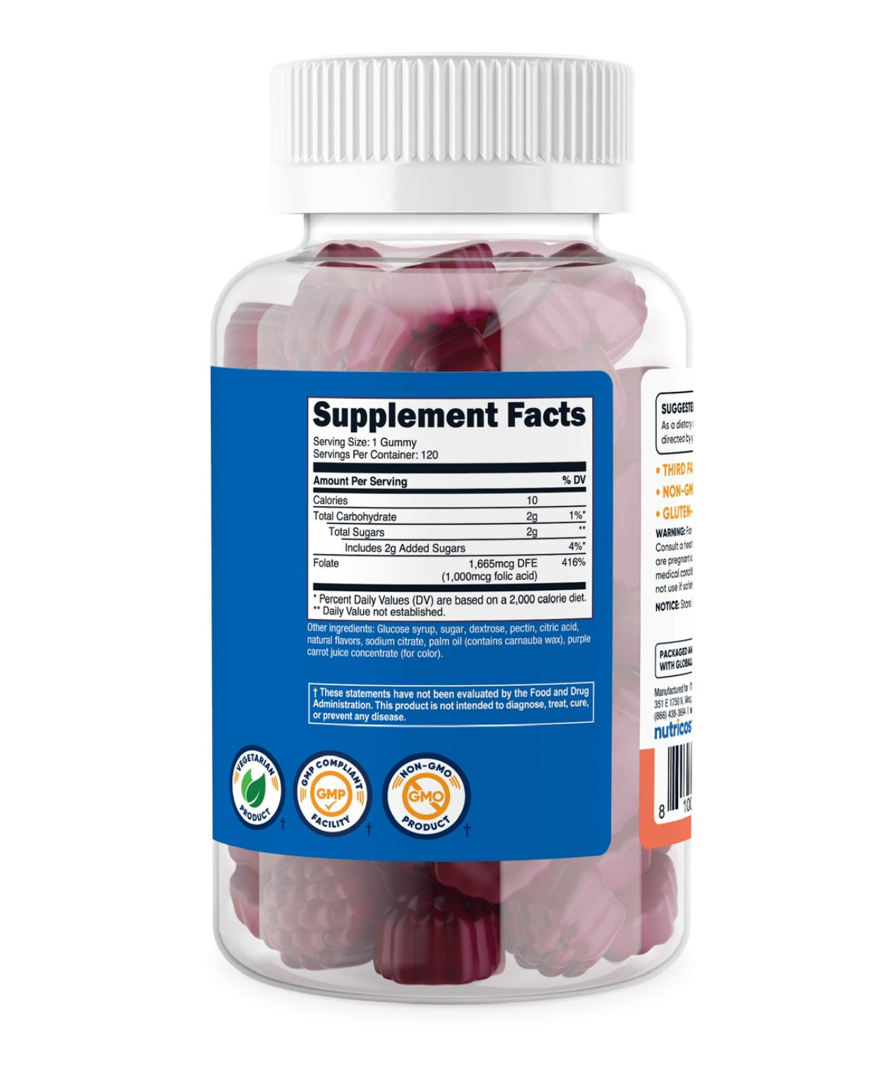 Nutricost Folic Acid 1000 mcg Gummies | Folate 1665 mcg DFE | Supports Brain Health, Cell Growth & Red Blood Cell Formation | Improves Fertility | Supports Fetal Development | Vitamin B9 | 120 Gummies; Exp; 08/2027