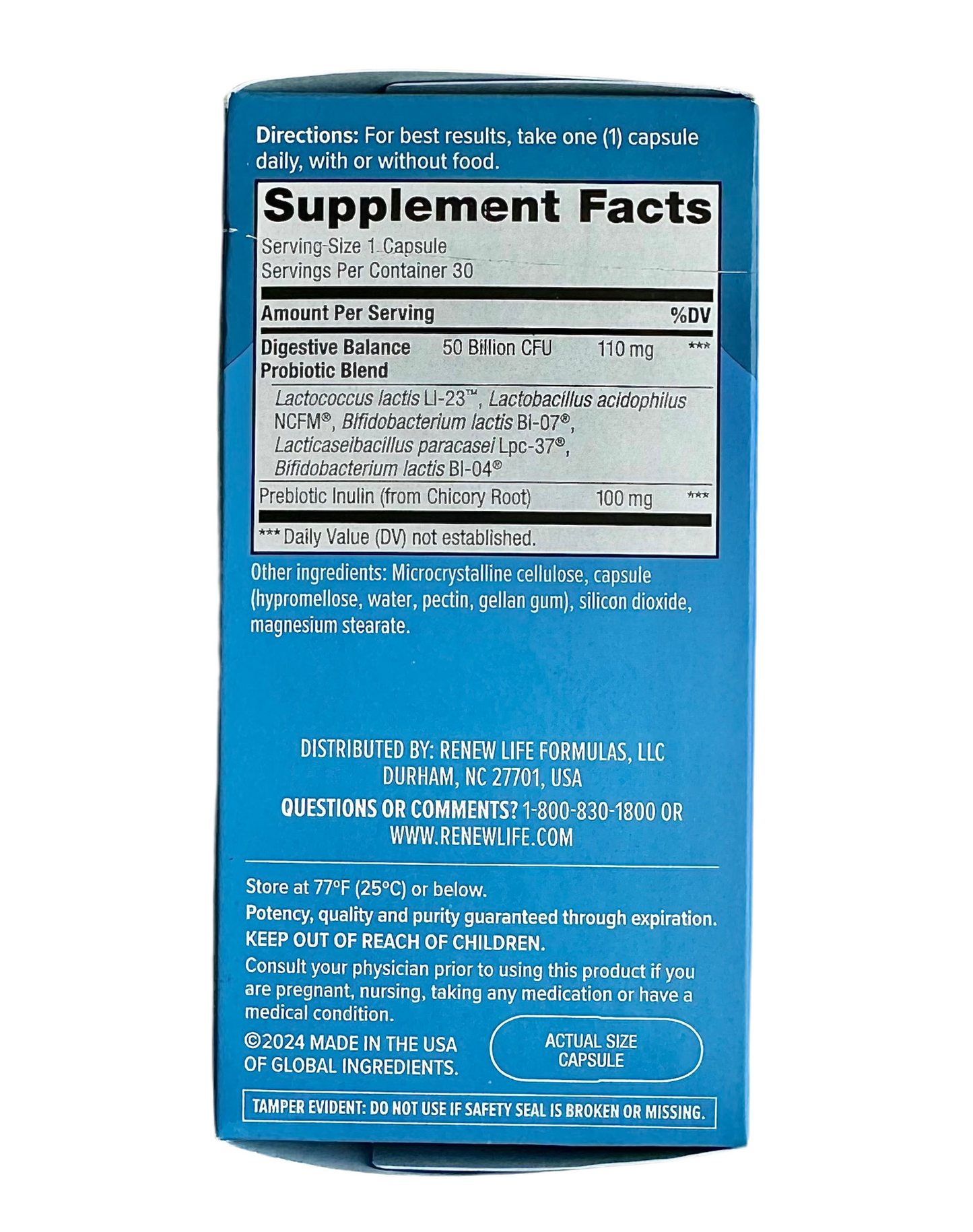 RenewLife Digestive Probiotic 50 Billion CFUs | Supports Immune, Digestive & Respiratory Health | 30 Vegetarian Capsules Exp 07/2026