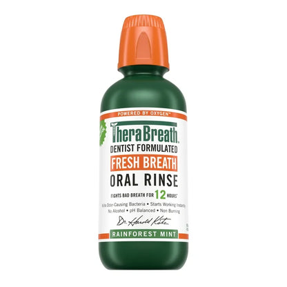 TheraBreath Fresh Breath Mouth Rinse | Alcohol-Free Mouthwash for Adults | Rainforest Mint 16oz/473ml; Exp 12/2027