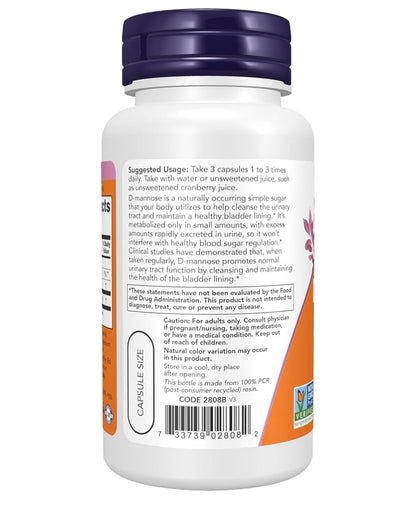 Now D-Mannose 500 mg | Promotes Healthy Urinary Tract | Cleanses & Maintains a Healthy Bladder Lining | 60 Capsules; Exp 12/2029